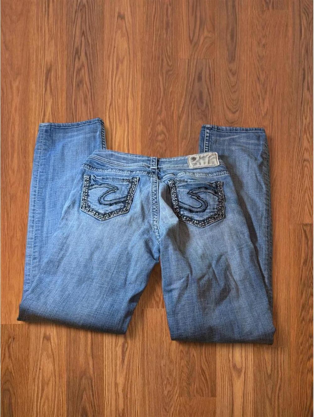 Silver Jeans Co Womens Suki Low Rise Bootcut Jeans 26x33 Beaded Pockets Y2K Blue